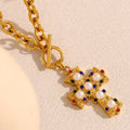 Vintage Fashion Stainless Steel Colorful Cross Necklace 18K Gold Plated Trendy Pendant Accessories Jewelry for Women