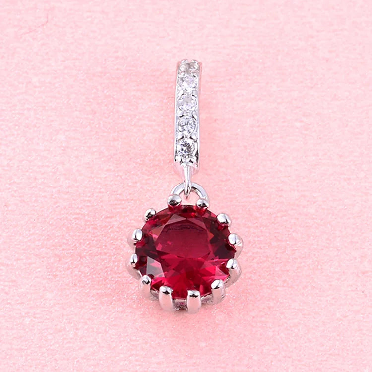 POLIVA Elegant Wedding Jewelry 925 Sterling Silver Pendants 3A Crystal Rhodium Plated Ruby Pendant Stone
