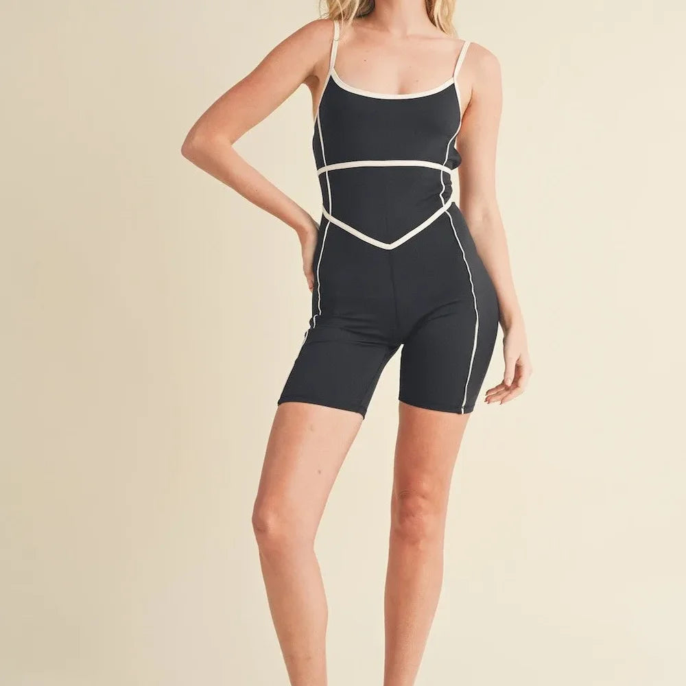 Custom V-cut Sweetheart Neckline Strappy Back Flattering Trim Jumpsuit for Women