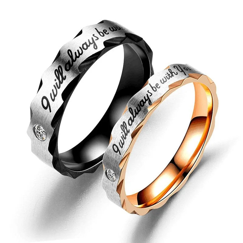 Romantic Couple Diamond Ring in Stainless Steel Fashionable Wedding Jewelry for Men and Women Birthday Gift