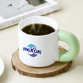 Nordic Style Splashed Ink Black and White Ceramic Coffee Mug Chubby Fat Handle for Camping and Daily Use