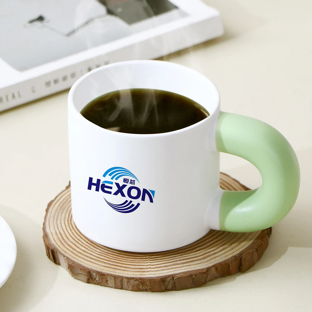 Nordic Style Splashed Ink Black and White Ceramic Coffee Mug Chubby Fat Handle for Camping and Daily Use