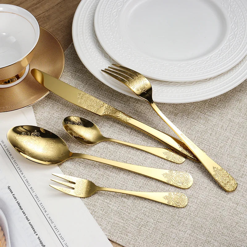 Wholesale Stainless Steel 410 Fork Luxury Coffee Stirring Spoon Metal Dessert Fork Spoon Tableware Set