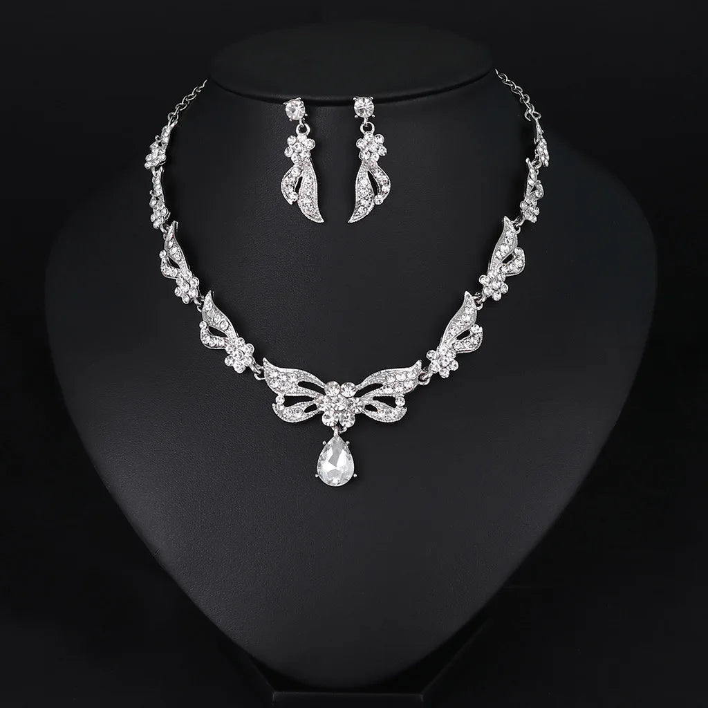 DRCA646 Fashion Bridal Butterfly Jewelry Set Women Crystal Necklace Earrings Set Wedding Jewelry Sets Wholesale