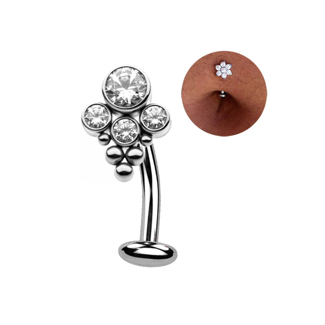 ASTM F136 Floating Titanium Navel Piercing Bead Cluster Bezel Set Belly Piercing Jewelry Bar Rings Mirror Polishing Children