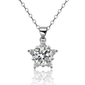 OAHLAN Fashion Jewelry 1ct Round Cut Moissanite Diamond Snowflake Pendant Star 925 Sterling Silver Necklace for Christmas Gift