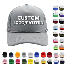 Wholesale Adjustable Youth Plain Foam Mesh Embroiled Cap Custom Logo Blank 5 Panel Sublimation Hat Bend Snapback Trucker Hats
