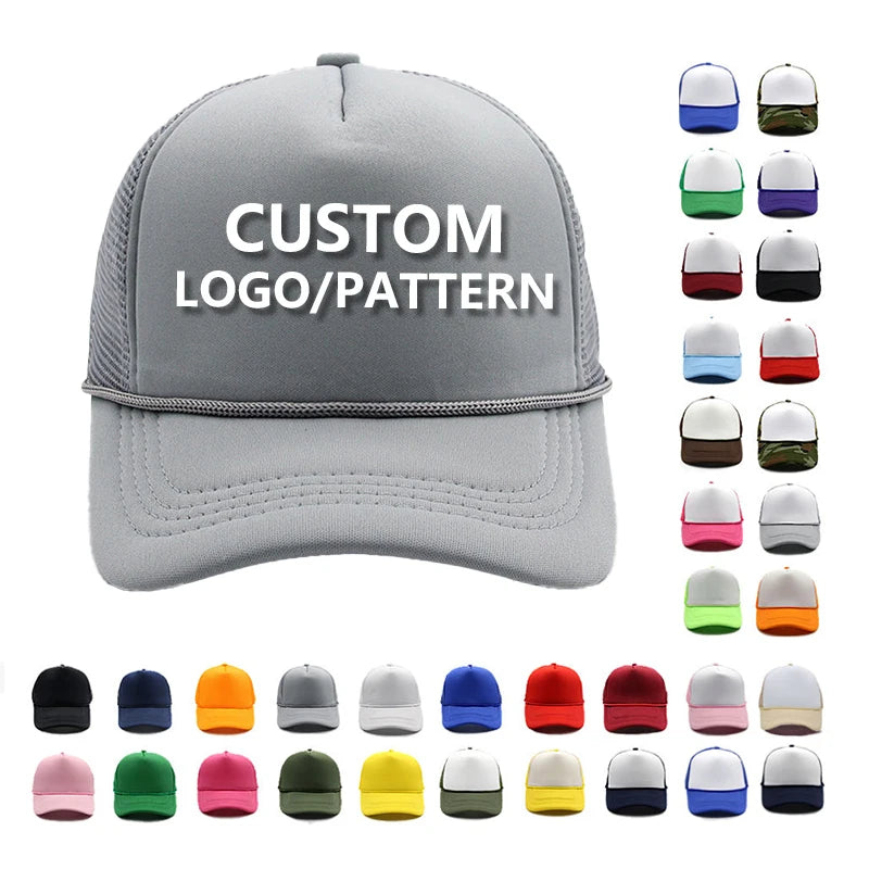 Wholesale Adjustable Youth Plain Foam Mesh Embroiled Cap Custom Logo Blank 5 Panel Sublimation Hat Bend Snapback Trucker Hats