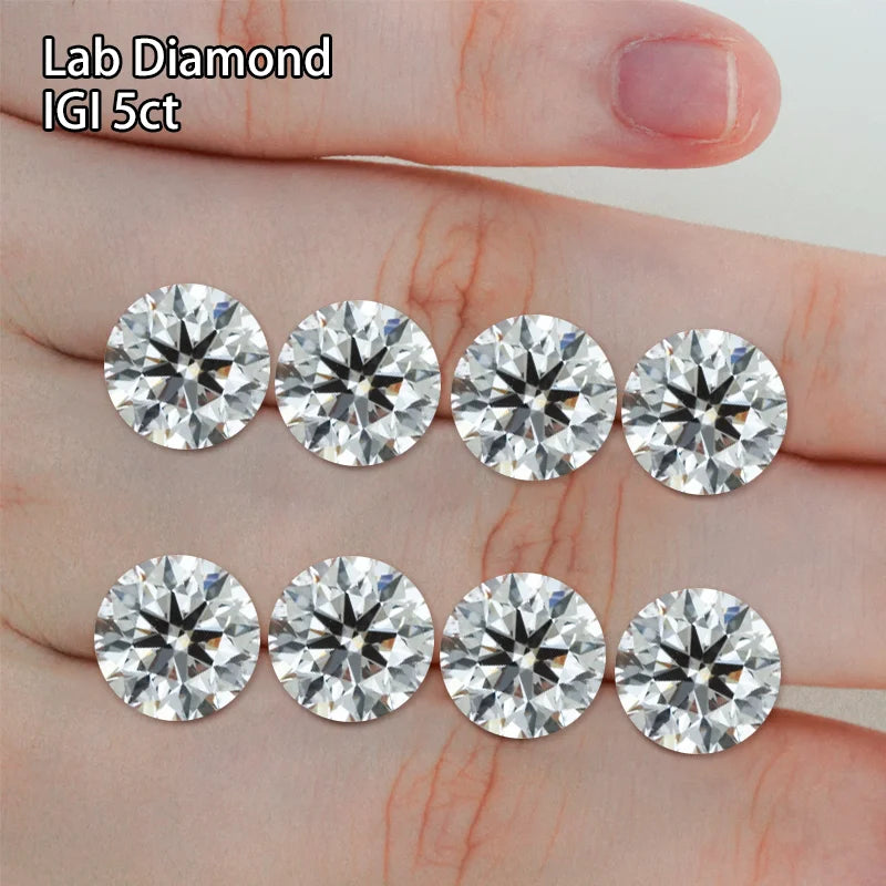Starsgem IGI 5ct Round Brilliant Cut Loose Diamonds 8Hearts & 8Arrows EF Color Lab Grown for Jewelry Rings and Earrings