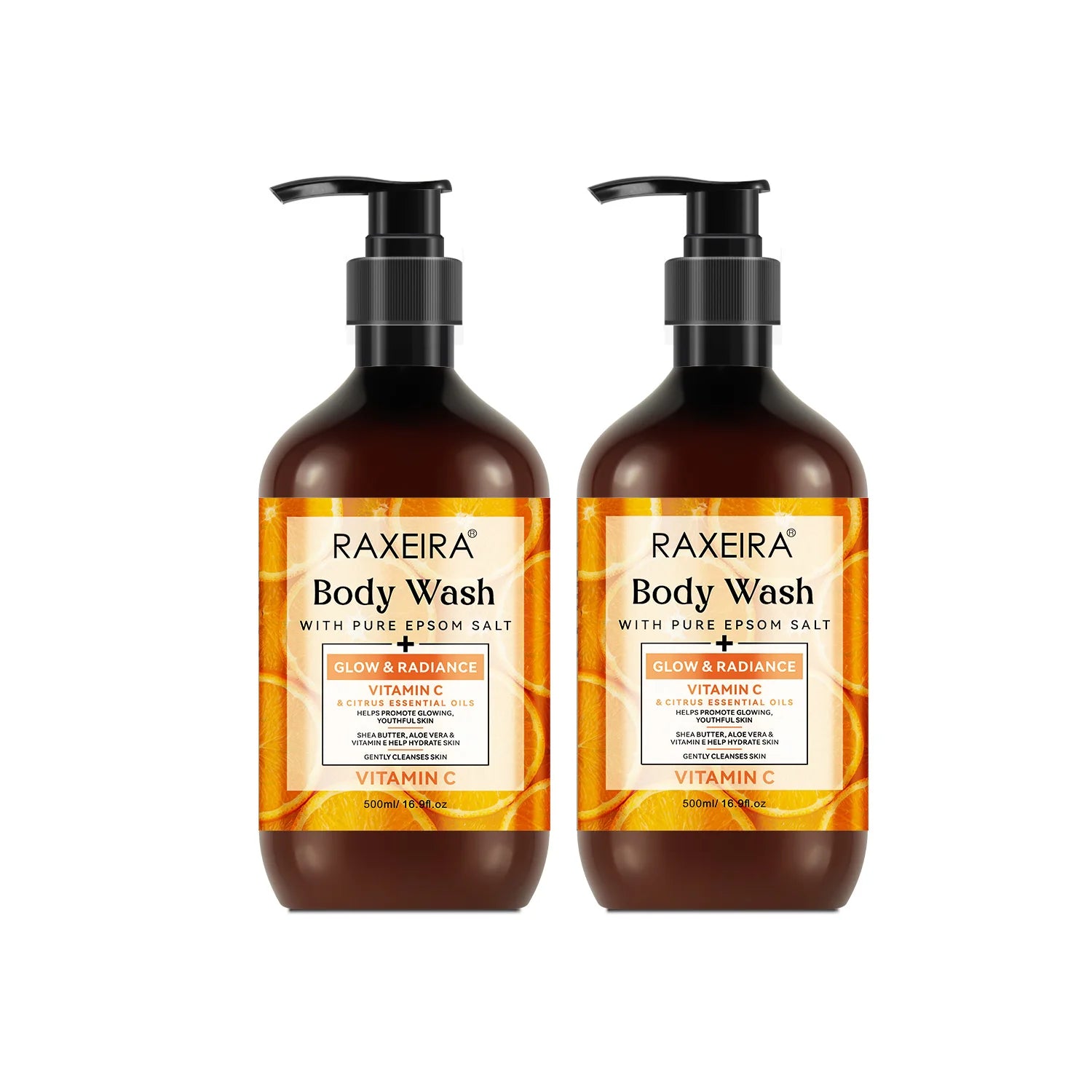 Wholesale Private Label Whitening Body Wash Pure Epsom Salt Herbal Glow Radiance Vitamin C Citrus Essential Oils 500ml