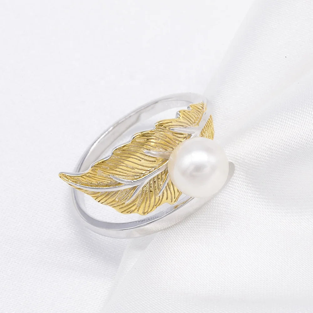 R425 6-7mm Natural Freshwater Pearl Ring Accessory 925 Sterling Silver Adjustable Size Engagement Jewelry Ring for Women