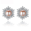 CZCITY Sterling Silver 925 Jewellery Bling Christmas Jewelry Luxury Woman Large Stud Pearl Flower Earring Zircon