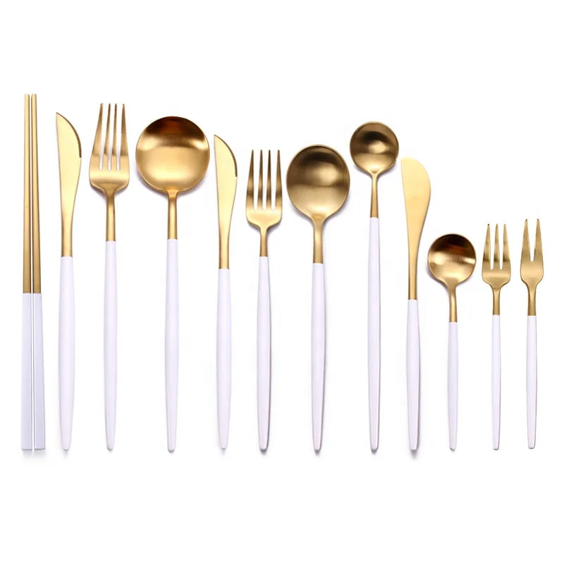 Portugal Gold Plated Eco-Friendly Modern Matte Stainless Steel Flatware Set with Spoons Forks and Knife for Wedding