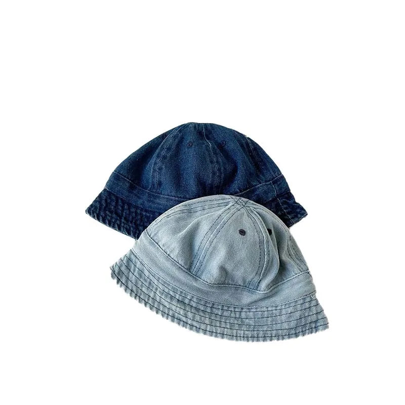 Unisex Lightweight Cotton Bucket Hat Trendy Kids Washed Denim Character for Outdoor Fun Hot Summer Beach Vacation Daily Use