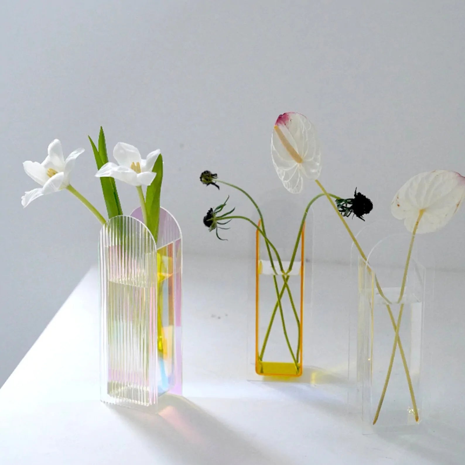 Mid-Century Modern Style Colorful Acrylic Flower Vase Display Rack Centerpiece