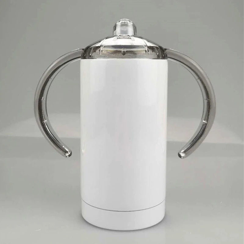 Sublimation Ready 12oz Sippy Cup Straight Double Handle Coffee Mug Stainless Steel Baby Tumbler Insulated Milk Bottle with Straw