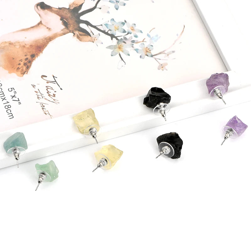 Wholesale Price Fashion Stainless Steel Crystal Stone Earring Irregular Mineral Crystal Druzy Stud Earrings
