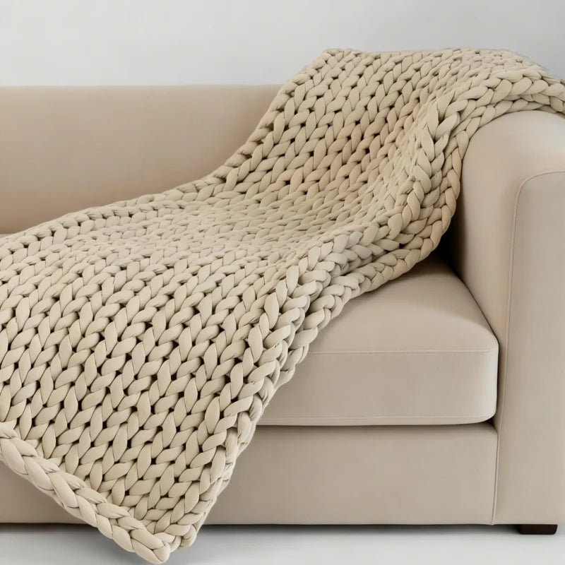 Breathable Soft Thick Knit Blanket Handmade Chunky Throw Cotton Hand Woven Knitted Weighted Blanket