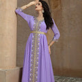 2025 Eid Ramadan Modest Fashion Abaya Dress Long Sleeve v Neck Jalabiya Dubai Kaftan Clothing 5160
