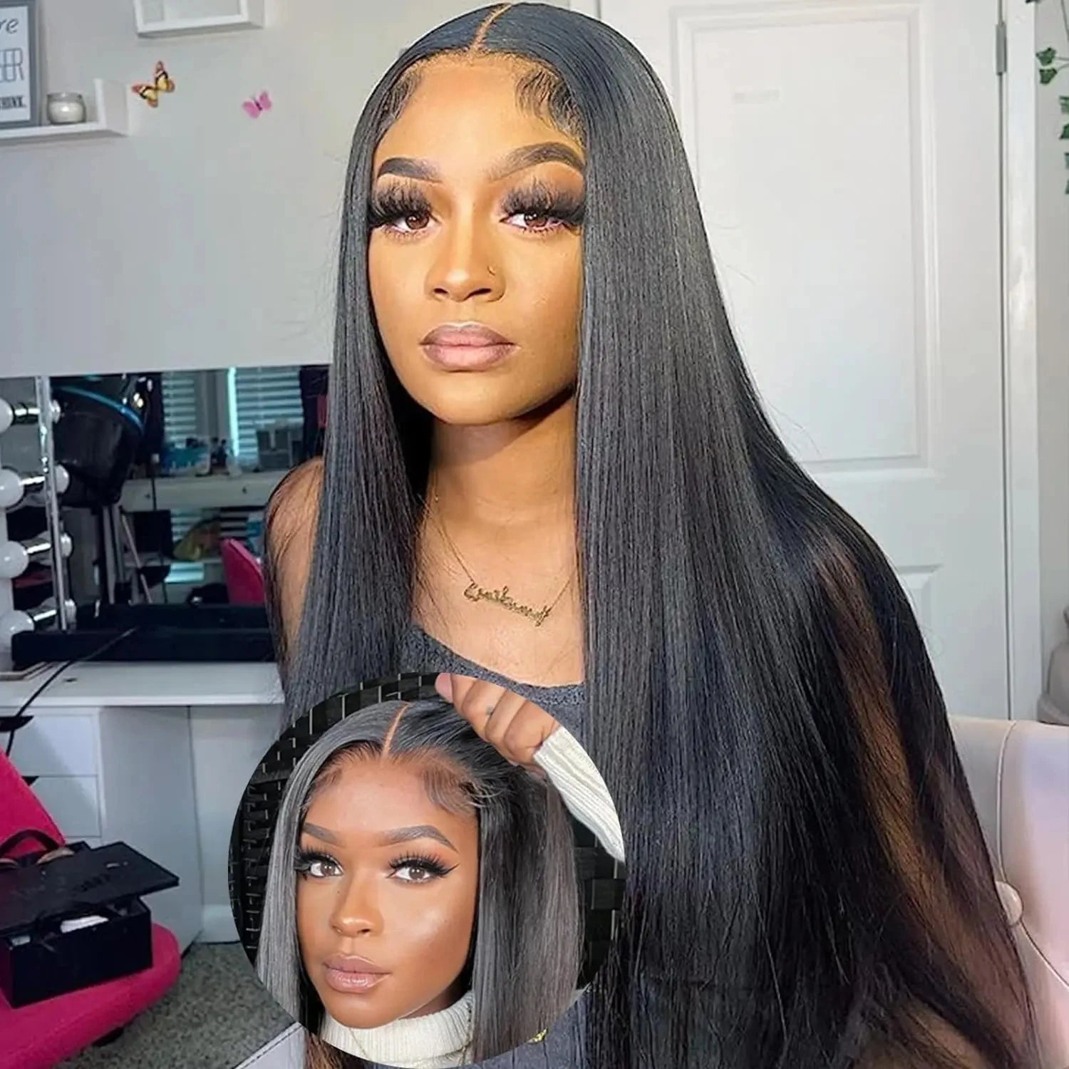 Natural Straight 6x4 Glueless Wigs Human Hair Pre Plucked Pre Cut 200% Density Ready to Wear Lace Front Closure Wigs for Women