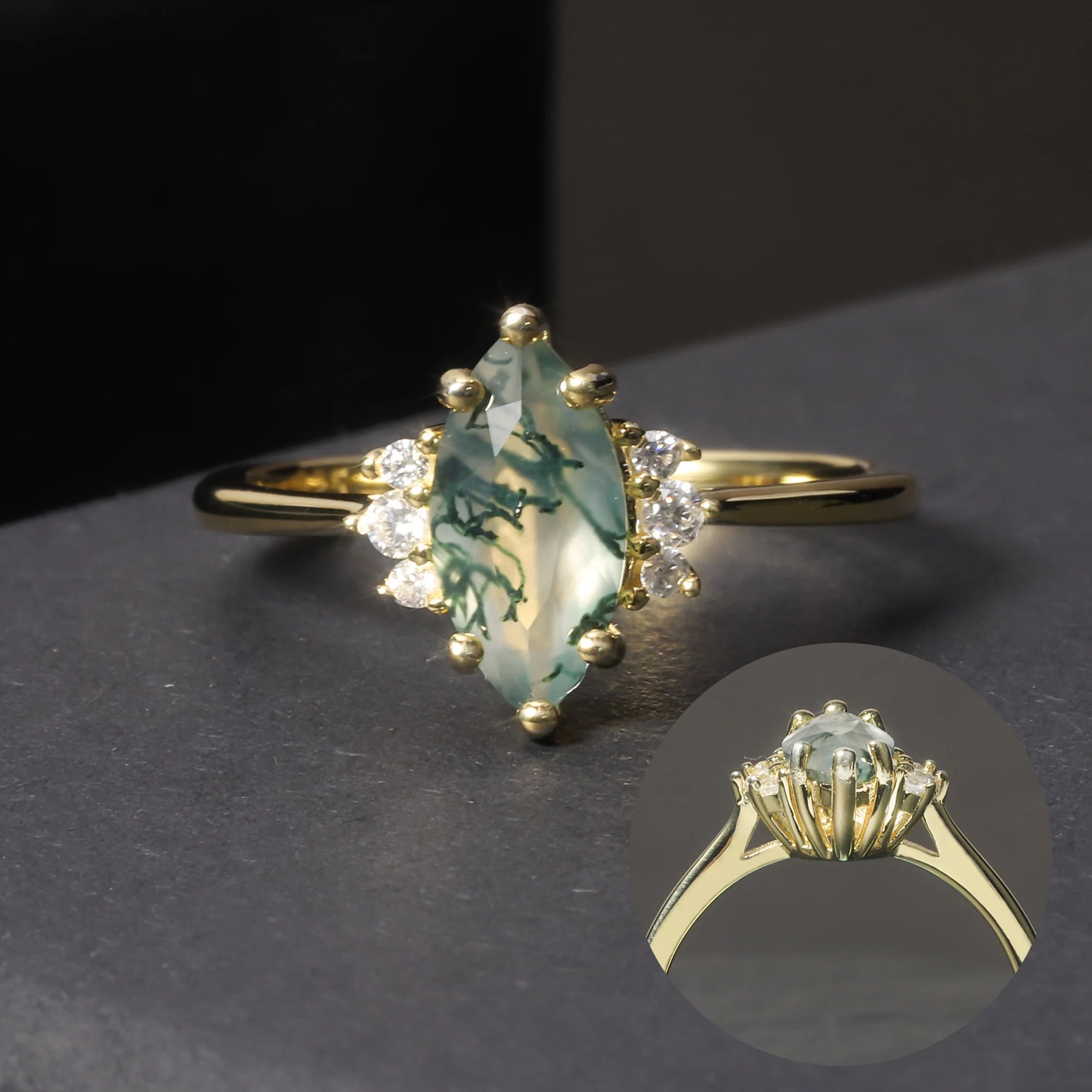 OL1026 Abiding Jewellery Wholesale Simple Engagement Jewelry Marquise Cut 8x10mm Moss Agate 925 Sterling Silver Ring