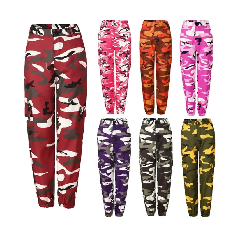 Trendy High Waist Women's Camo Jogger Pant Plus Size Casual Print Elastic Zipper Cargo Pants