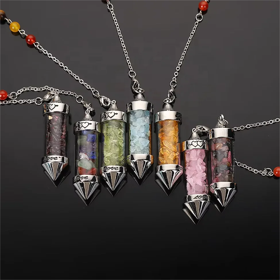 Chip Stone Reiki Wishing Bottle Divination Pendulum Crystal Pendant Gift Wholesale Natural Love Gemstone Folk Art 10 Pcs 25g