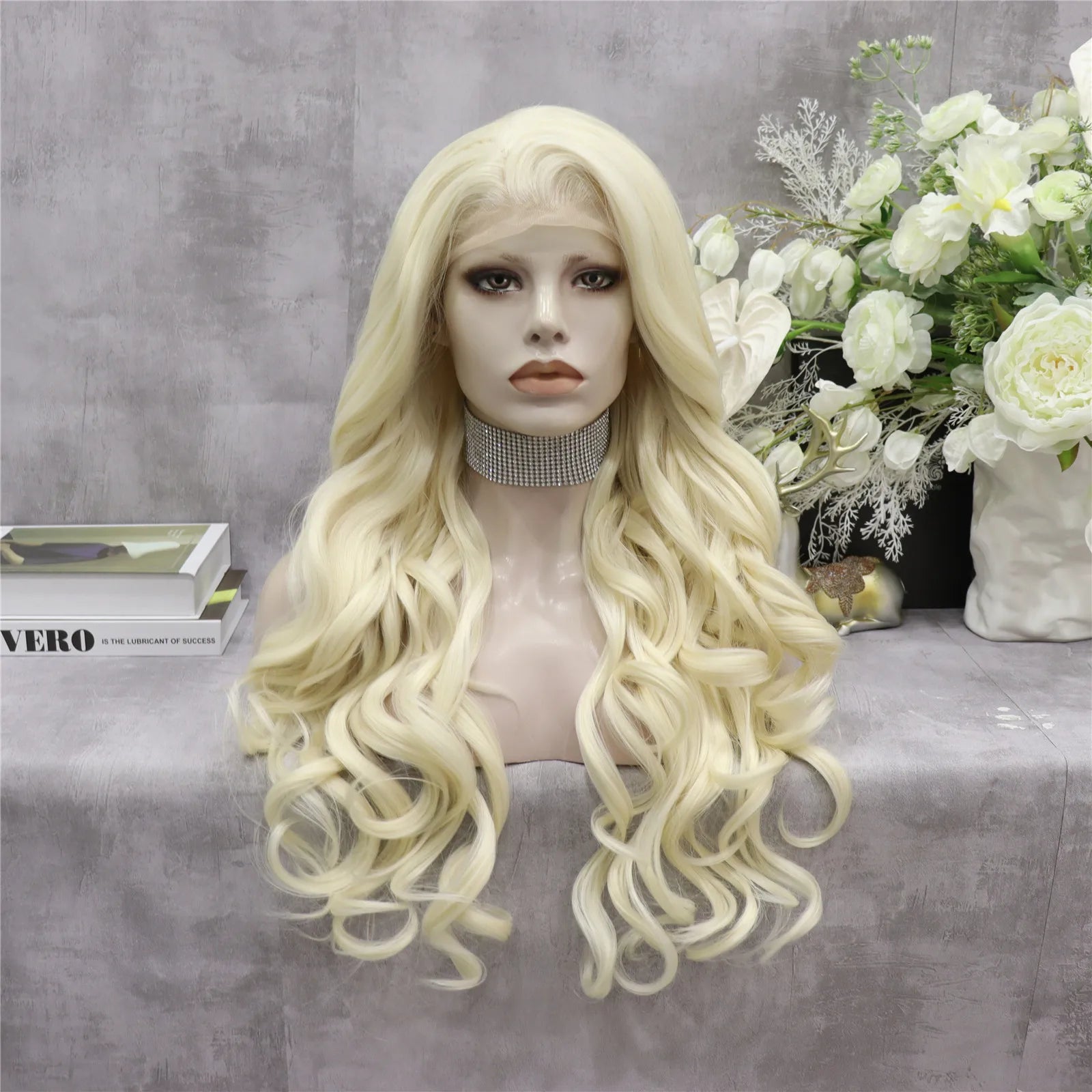 Celebrity 180% Density Preplucked Natural Hairline White Blond  Color 28inch Synthetic Lace Wigs Heat Resistant
