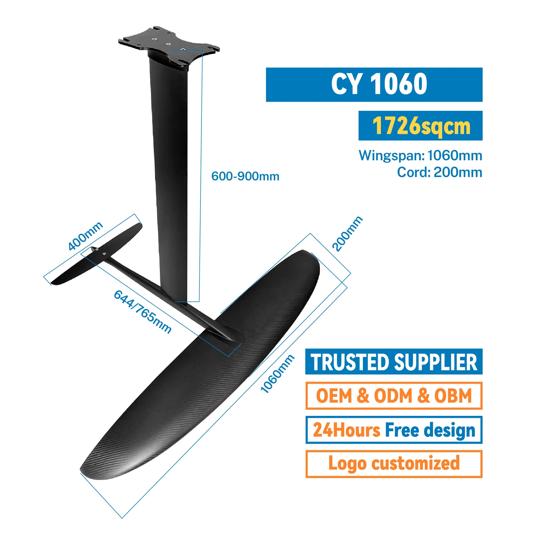 CY-1060 Unisex Aluminum- Carbon Surfboard Hydrofoil New Design Water Sports Equipment Factory Outlet Surf Board Pump