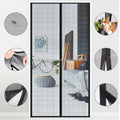Custom Size Fiberglass Material Black Magnetic Screen Door Hands Free Automatic Close Curtain Mesh