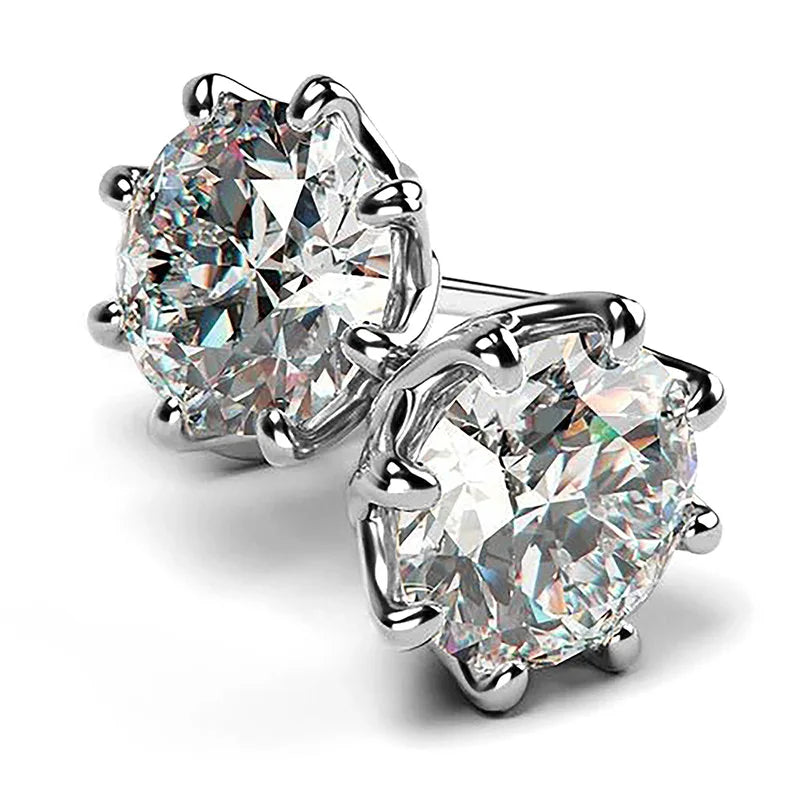 Huitan Factory Custom Simple Style Sparkling Round 3A Zircon Earrings for Fashion Party Women Wedding CZ Stud Earrings Jewelry