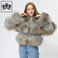 Wholesale Fashionable Knitted Winter Female Fur Jacket Fluffy Real Raccoon Fur Coat Woman