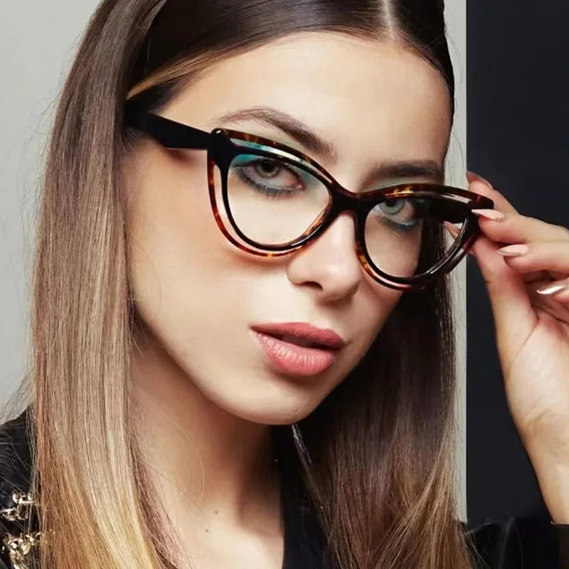 DL Computer Style TR90 Cat Eye Anti Blue Light Glasses for Reading Unisex Geometric Pattern Colorful Vintage Design