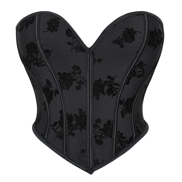 Fashion Flowers Printed Strapless Boned Corsets Crop Tops for Women Comfortable Wedding Party Bustier Crop Tops