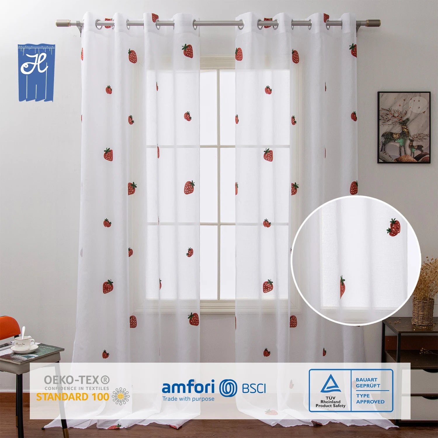Custom Size Fruit Pattern Embroidered Sheer Tulle Curtains Colorful Christmas Xmas Decor Valances for Living Room