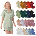 Luxury 21 Colors Silk Blank Solid Short Sleeve Bridal Satin Pajamas Plus Size Elastic Waist Women Wedding Bride Pajama