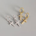 Religious Fine Jewelry Pendant Earrings Gold Plated 925 Sterling Silver Cubic Zirconia CZ Cross Charm Women Wedding Party Gift