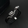 Black Stainless Steel Design Wholesale Genuine Leather Engravable Magnetic Clasp Snake Mens Hand Bracelets Custom Logo