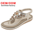 Women's Beach Vintage Flat-soled Flip-flop Rhinestone Comfortable Sandals Fashion Shoes Women Travel Retro Flat Slippers
