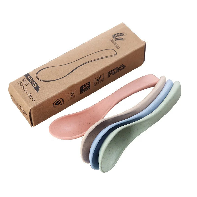 Creative Wheat Straw Spoon Environmental protection 4pcs / Set Wheat Straw Round Spoon Children's Biodegradable Spoon Set