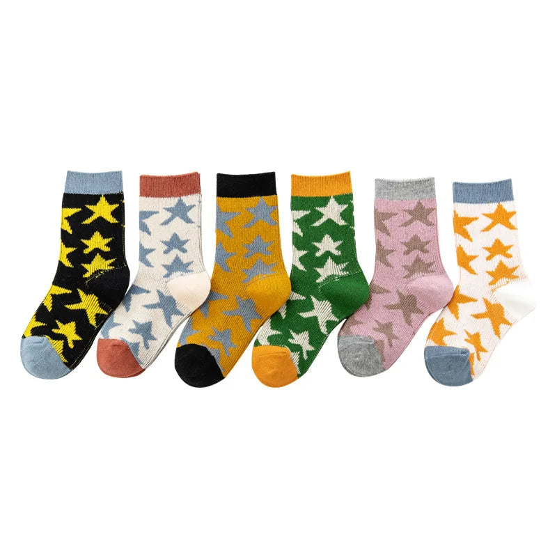 Color Block Star Baby Crew Socks A-Class Cotton Toddler Socks Boys Girls Retro Kids Socks Bulk Wholesale