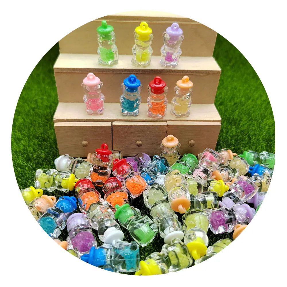 Luminous Top Hole Resin Plastic Drink Bottle Beads Colorful Clear Cabochon for Jewelry Kids Pendant Making Beads