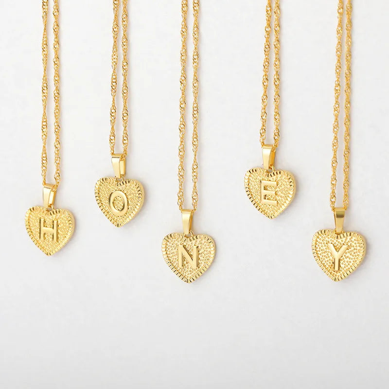 Heart-Shaped Initial Letter Pendant Necklace Water Wave Chain Stainless Steel 6pcs Set Featuring Diamond Pearl CHRISTIAN Love