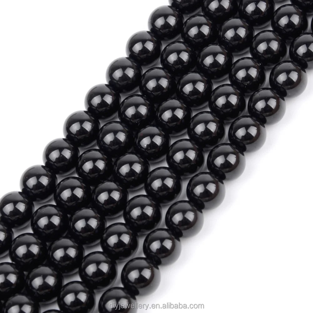 AsVrai U 4mm-12mm 5A Natural Black Agates Gemstone Loose Spacer Beads for Jewelry Making DIY Bracelet Earrings Accessories