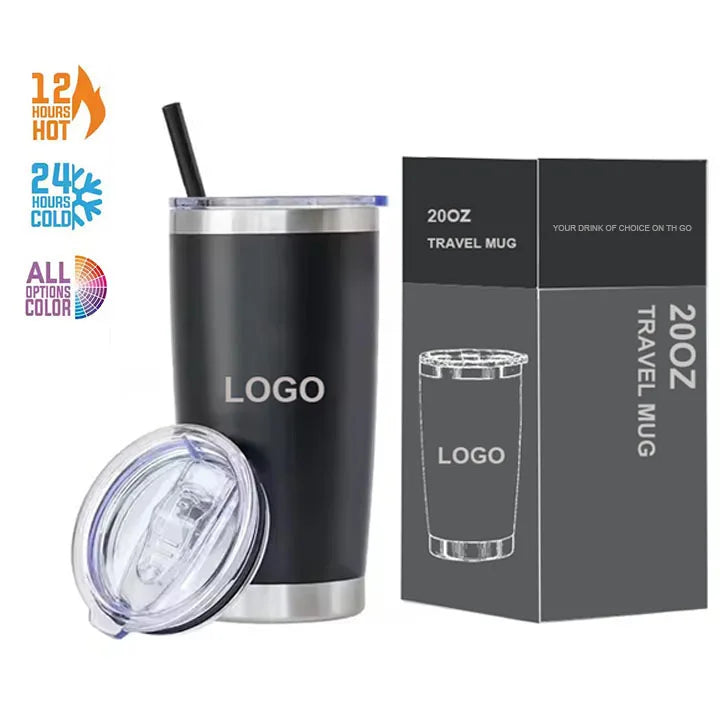 Custom Logo 20oz Powder Coated Tumbler Mugs Double Wall Stainless Steel Insulated Vacuum 20 oz Travel Beer Coffee Mug