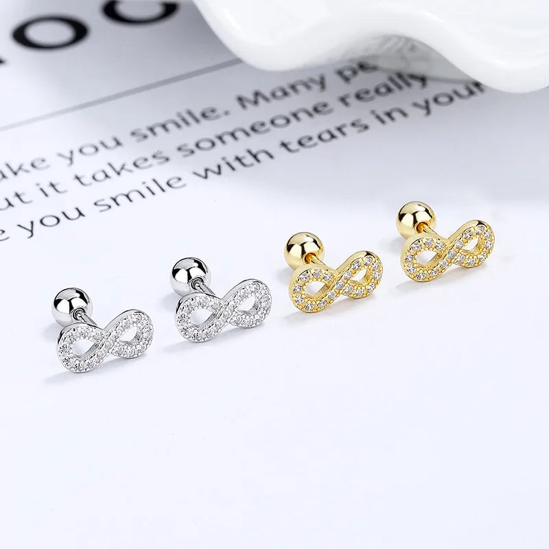 Fashion Jewelry 925 Sterling Silver Figure Number Eight 8 Diamond Zircon Thread Gold Plated Stud Earrings for Women