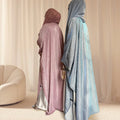 Islamic Clothing 2 Pieces Abaya Hijab Set Starry Night Open Abaya Dubai Stock Front Open Abaya Dresses With Shining Powder MegaBDM