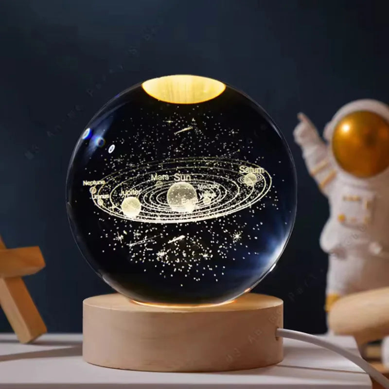 Hot Selling TikTok 3D Crystal Ball Lamp Galaxy Sphere Night Light with Engraved Animal and Tower for New Year Gift Decorations