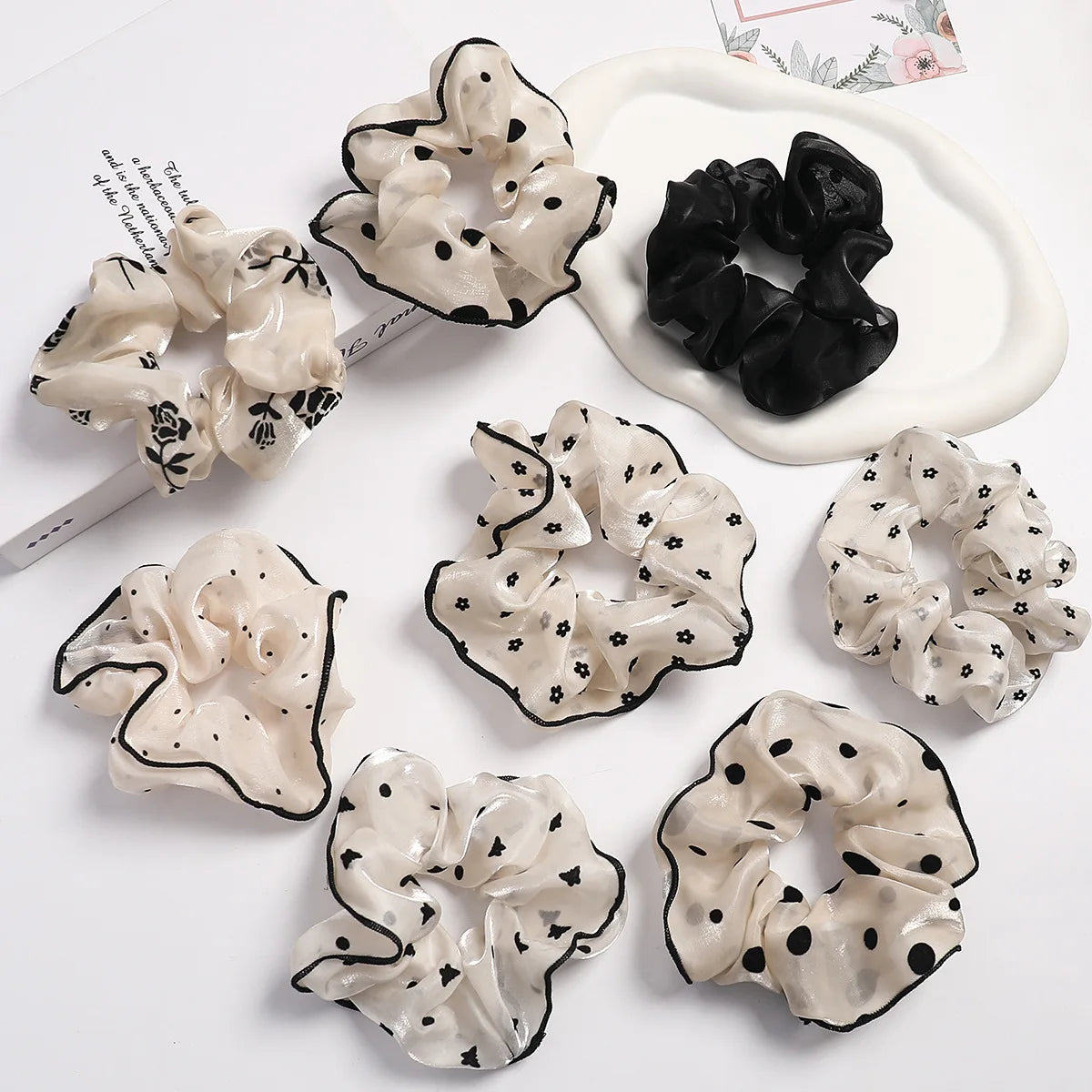 Dowell Spring and Summer  Hot Sale Organza Hair Scrunchies Ties New Fashion Design Hair Band Srunchies for Ponytail Holder