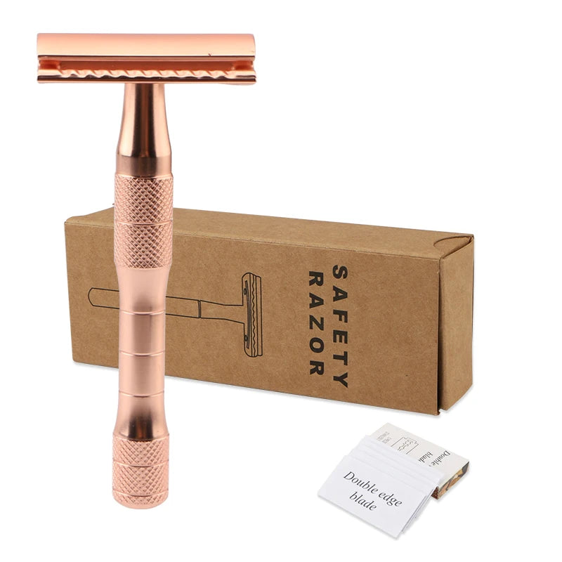 Hot Selling Rose Gold Double Edge Safety razor Private Label pink Shaving Safety razor Set